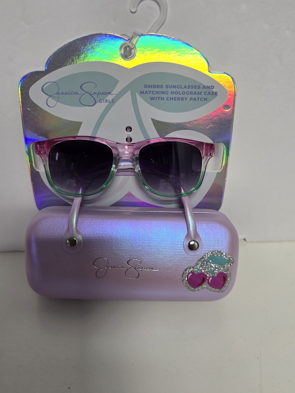 NWT Jessica Simpson Girls Ombre Sunglasses & Matching Case Cherry Patch